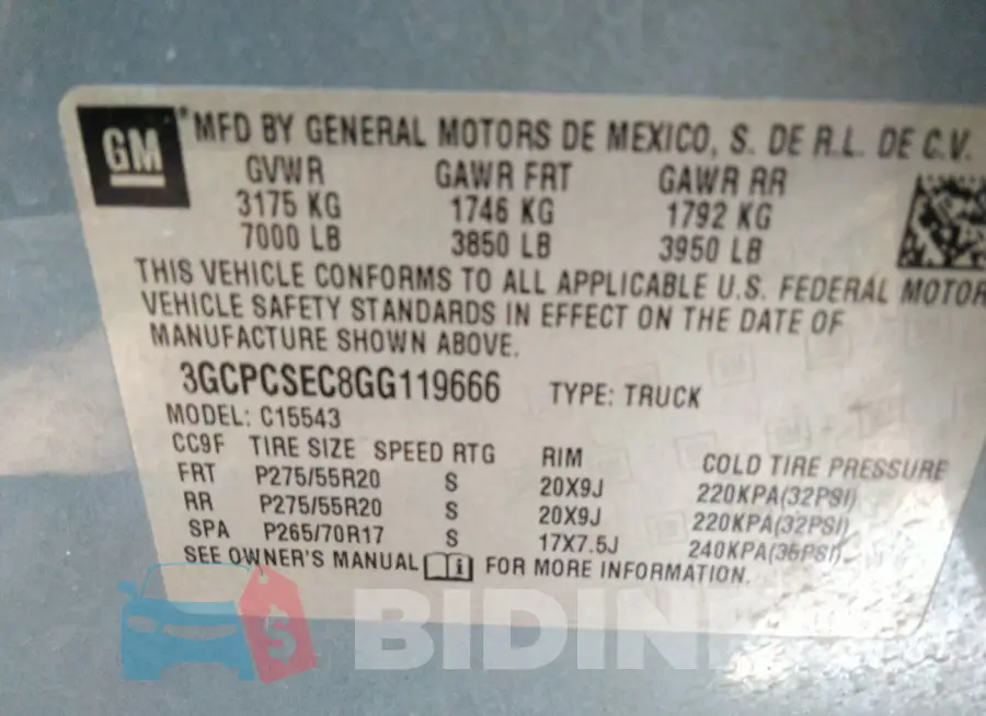 3GCPCSEC8GG119666 Photo# 9