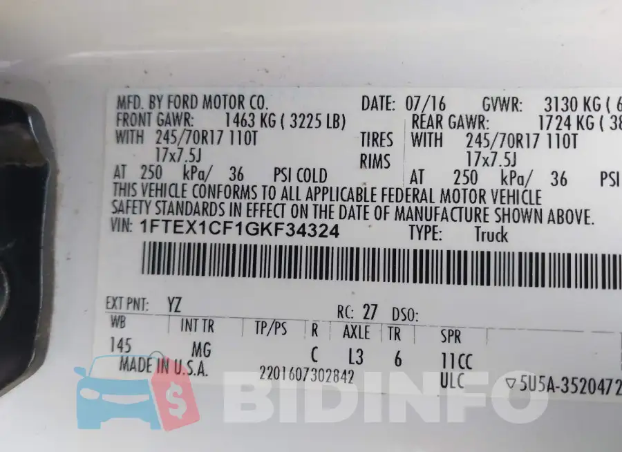 1FTEX1CF1GKF34324 Photo# 9