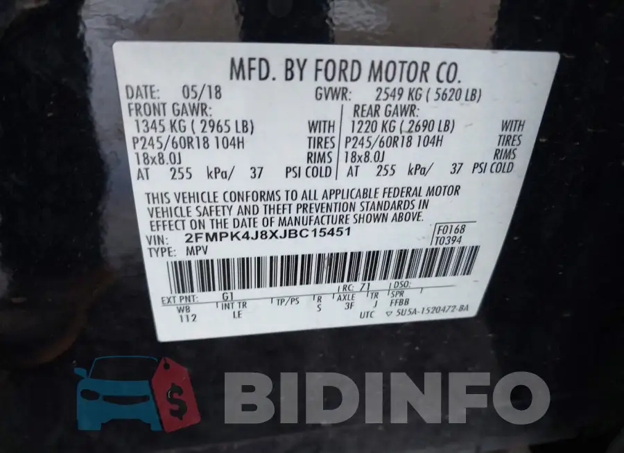2FMPK4J8XJBC15451 Photo# 9