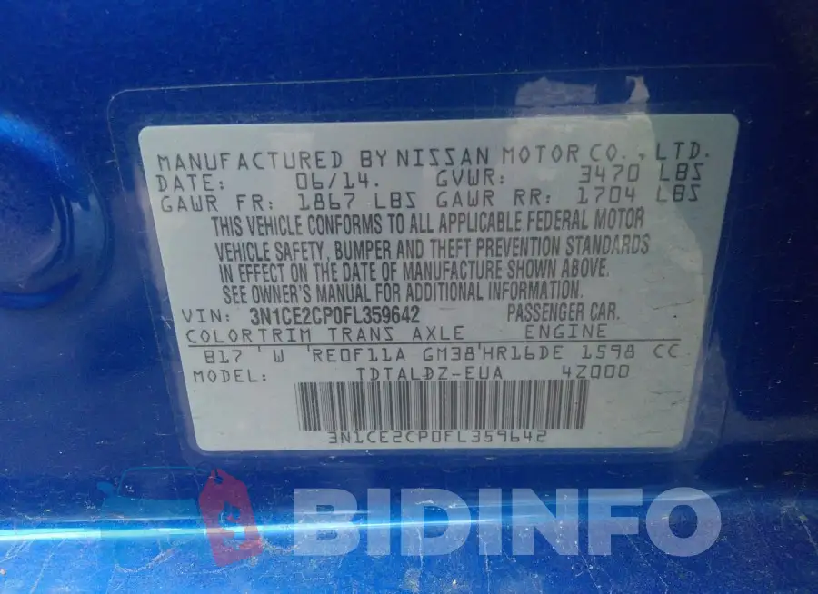 3N1CE2CP0FL359642 Photo# 9