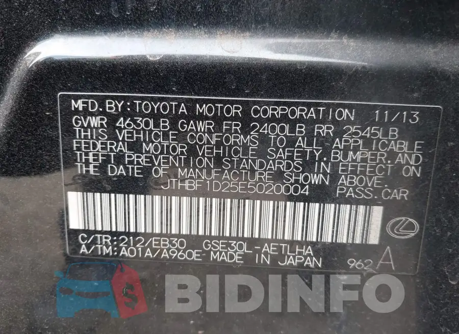JTHBF1D25E5020004 Photo# 9