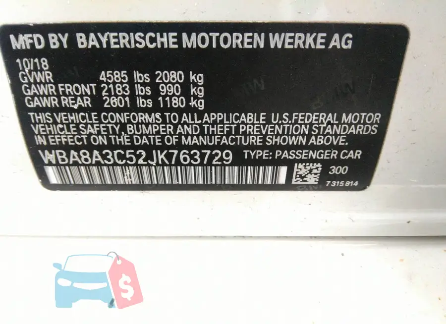 WBA8A3C52JK763729 Photo# 9