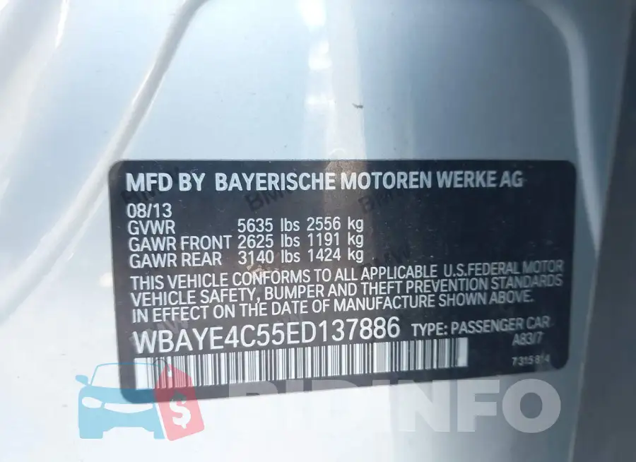 WBAYE4C55ED137886 Photo# 9