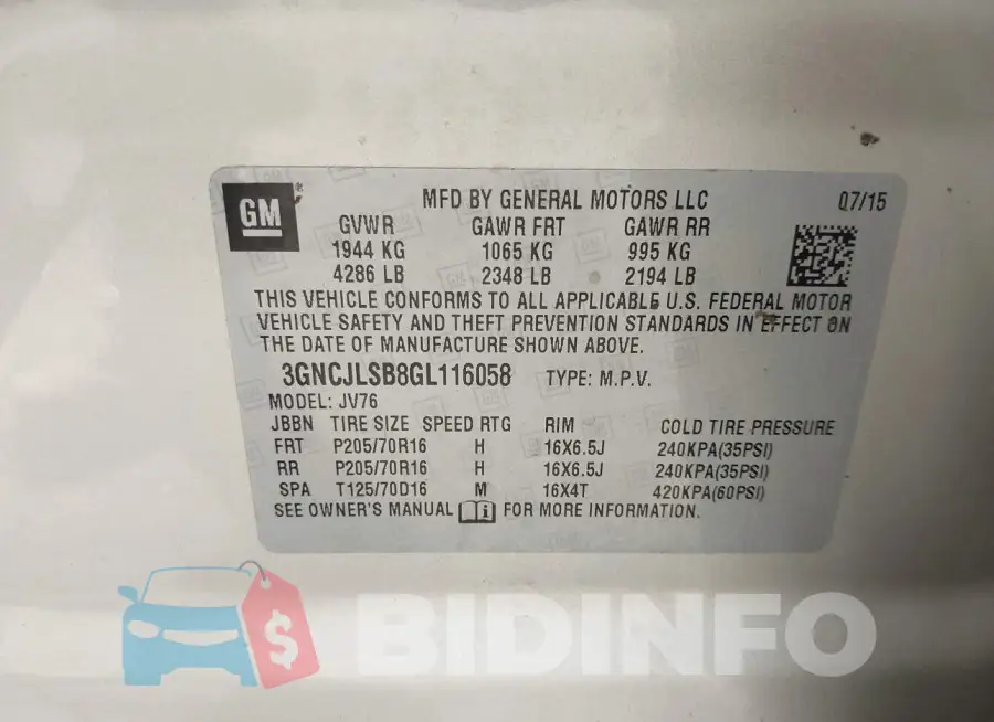 3GNCJLSB8GL116058 Photo# 9