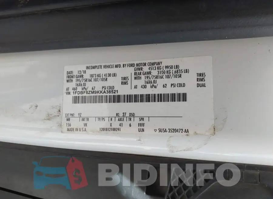 1FDBF8ZM9KKA38521 Photo# 9