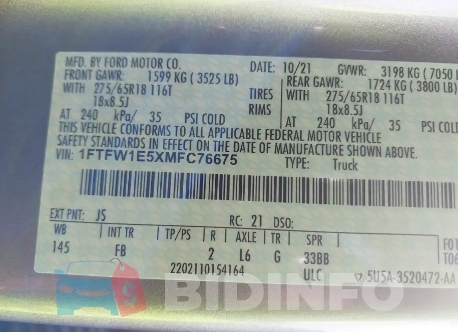 1FTFW1E5XMFC76675 Photo# 9