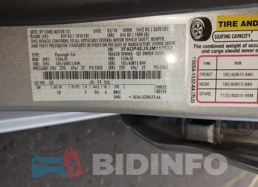 3FADP4EJXJM117532 Photo# 9