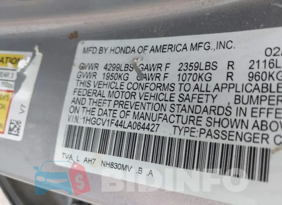 1HGCV1F44LA064427 Photo# 9