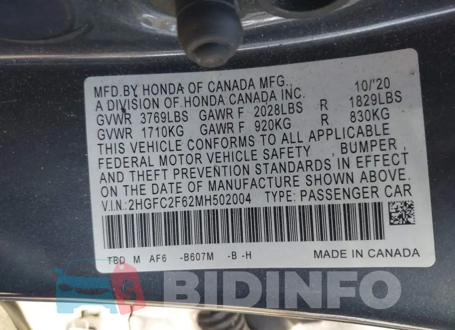 2HGFC2F62MH502004 Photo# 9