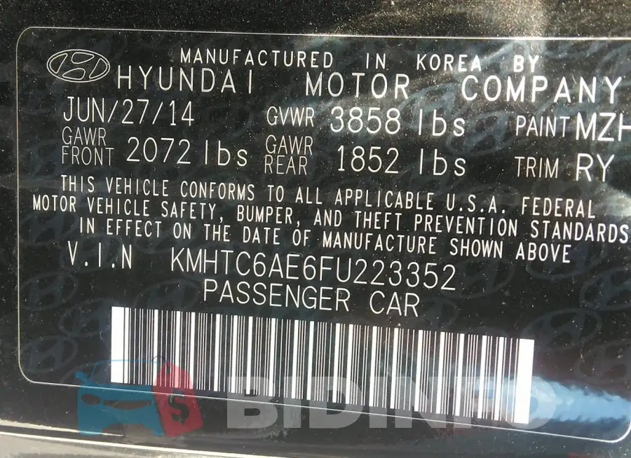 KMHTC6AE6FU223352 Photo# 9