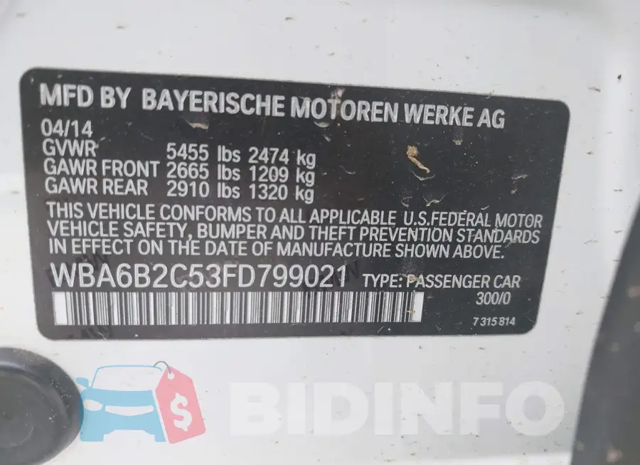 WBA6B2C53FD799021 Photo# 9