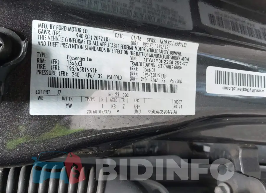 1FADP3E22GL261377 Photo# 9
