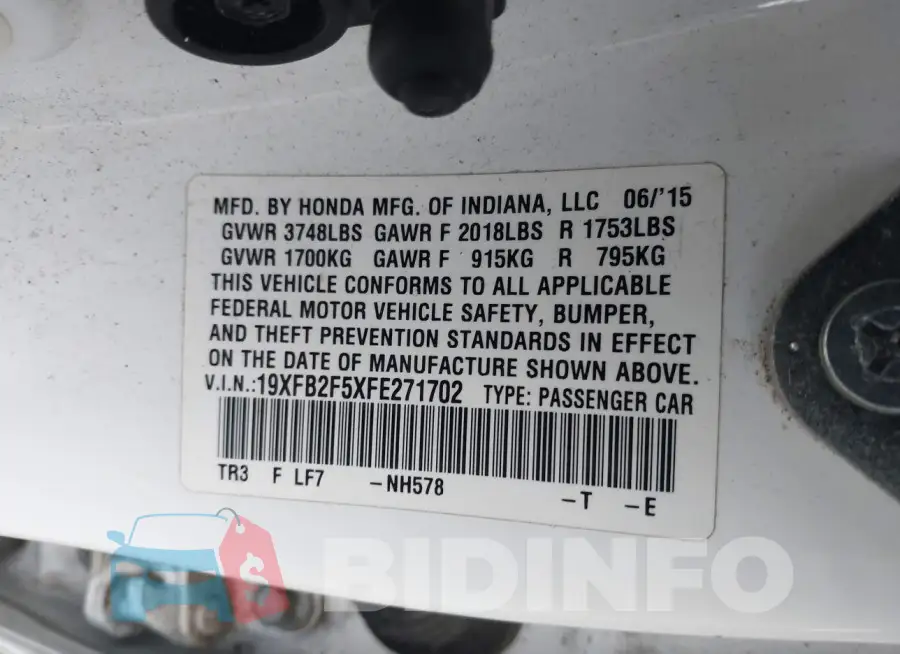 19XFB2F5XFE271702 Photo# 9