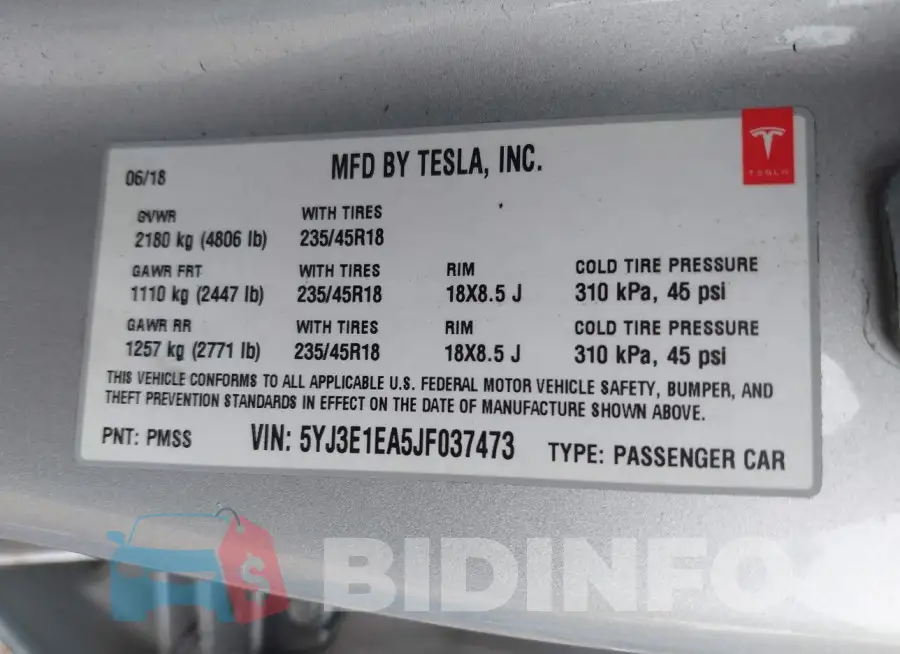 5YJ3E1EA5JF037473 Photo# 9
