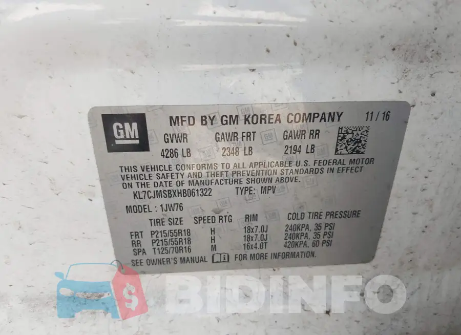 KL7CJMSBXHB061322 Photo# 9