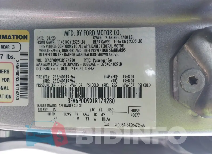3FA6P0D9XLR174280 Photo# 9