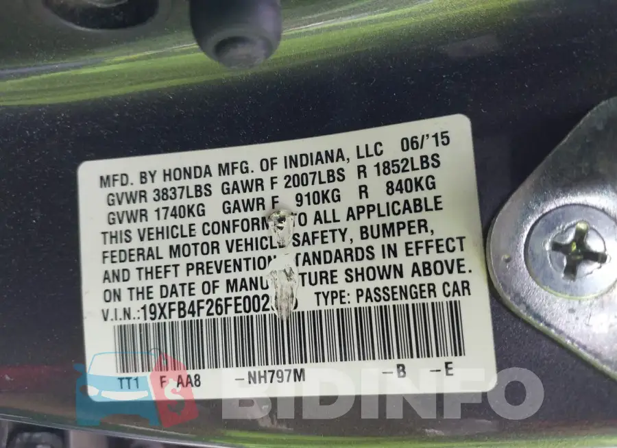 19XFB4F26FE002565 Photo# 9