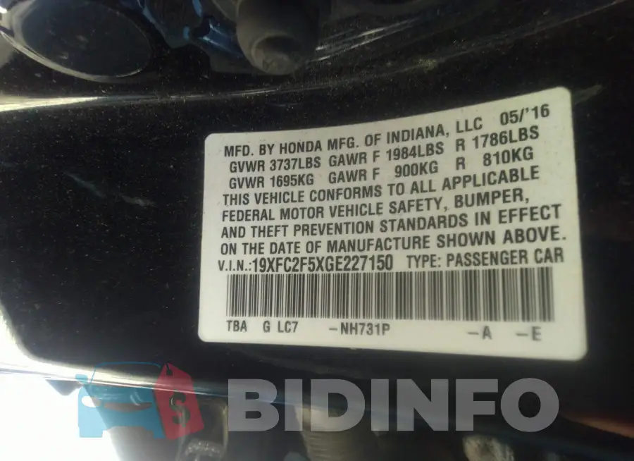 19XFC2F5XGE227150 Photo# 9