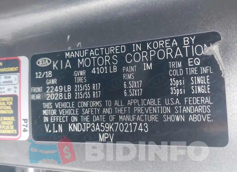 KNDJP3A59K7021743 Photo# 9