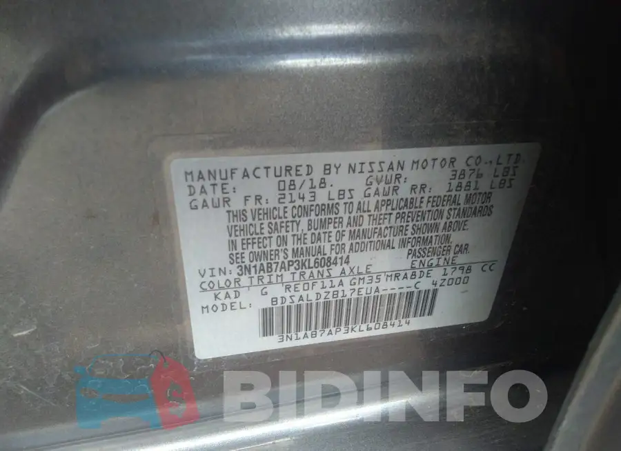 3N1AB7AP3KL608414 Photo# 9