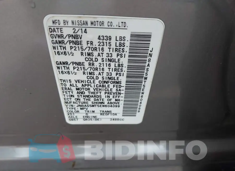 JN8AS5MT5EW604099 Photo# 9