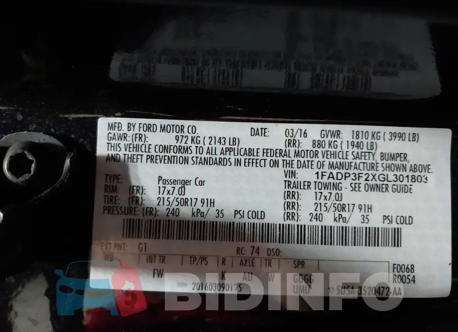 1FADP3F2XGL301803 Photo# 9