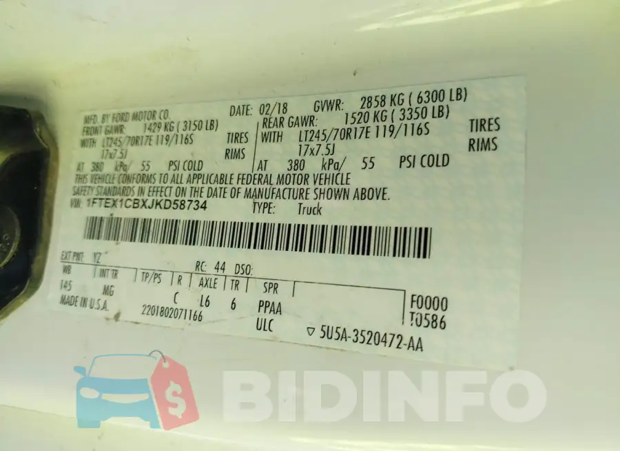 1FTEX1CBXJKD58734 Photo# 9