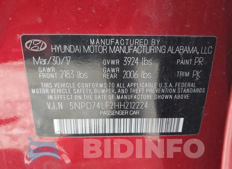 5NPD74LF2HH212224 Photo# 9