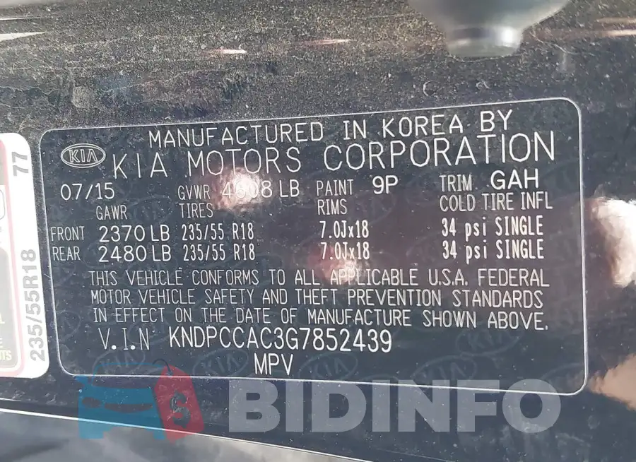 KNDPCCAC3G7852439 Photo# 9