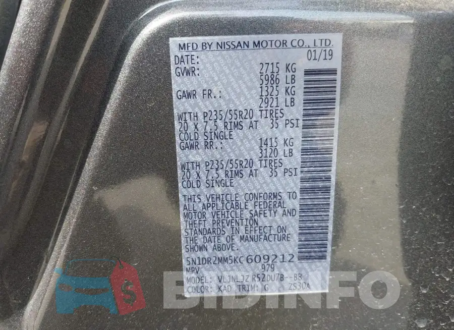 5N1DR2MM5KC609212 Photo# 9