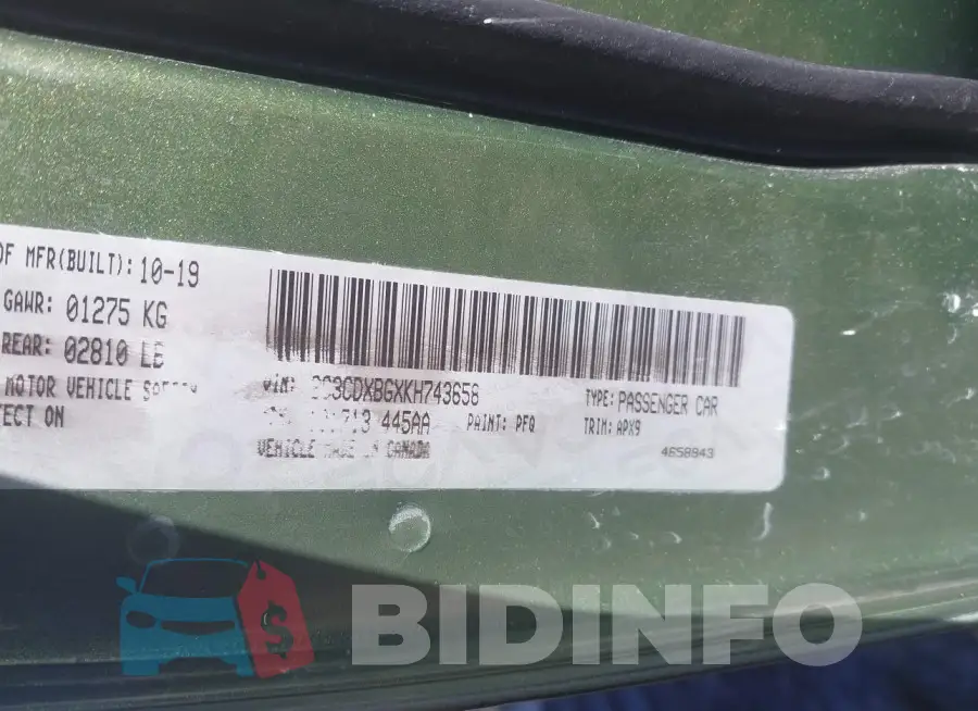 2C3CDXBGXKH743658 Photo# 9