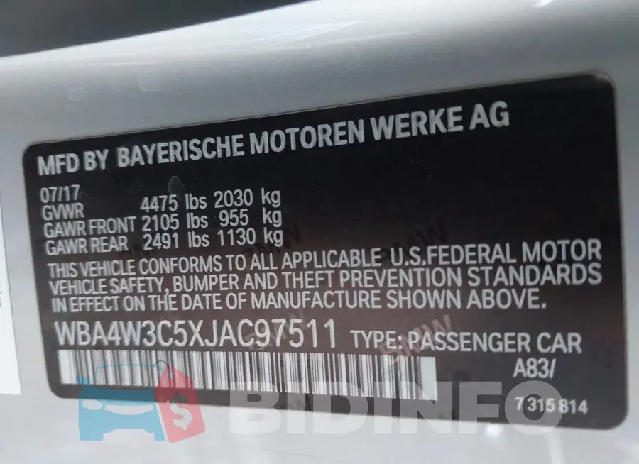 WBA4W3C5XJAC97511 Photo# 9