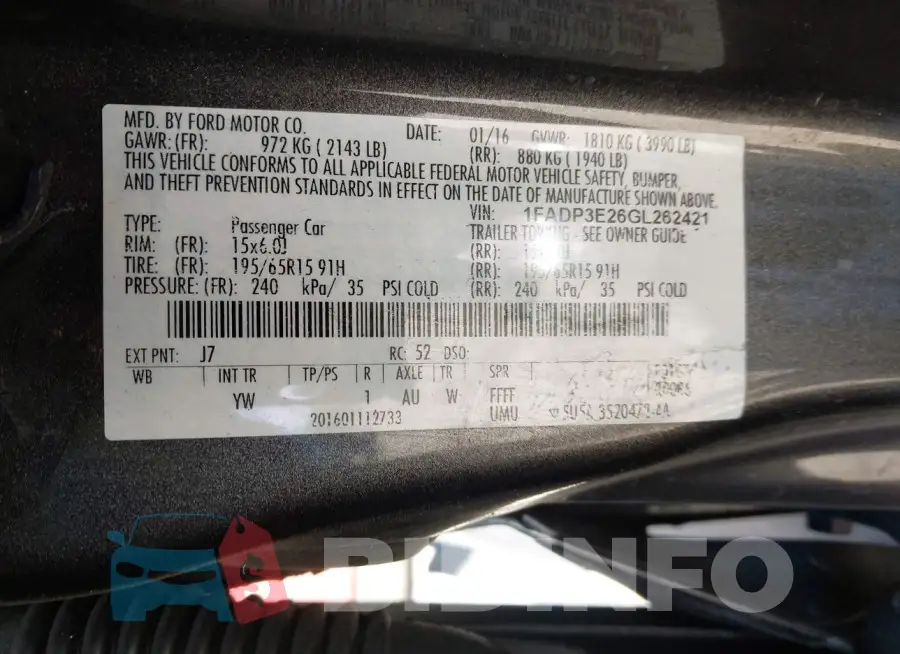 1FADP3E26GL262421 Photo# 9