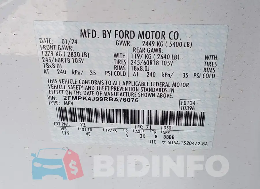 2FMPK4J99RBA76076 Photo# 9