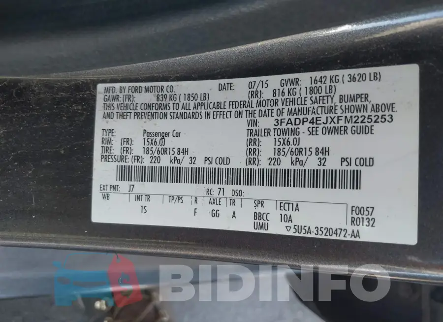 3FADP4EJXFM225253 Photo# 9