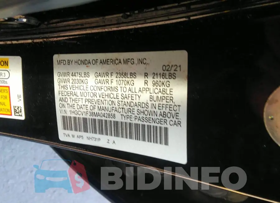 1HGCV1F38MA042858 Photo# 9