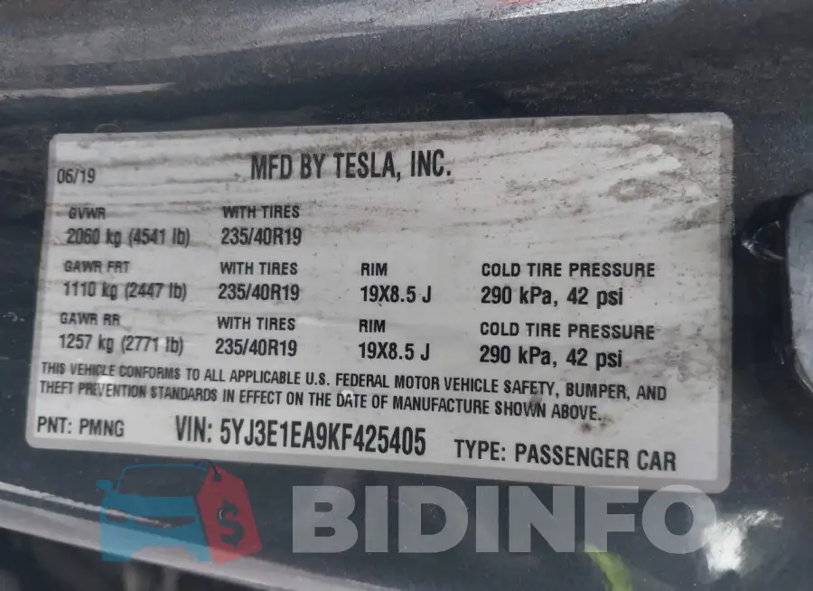 5YJ3E1EA9KF425405 Photo# 9