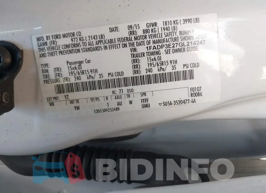 1FADP3E27GL214247 Photo# 9