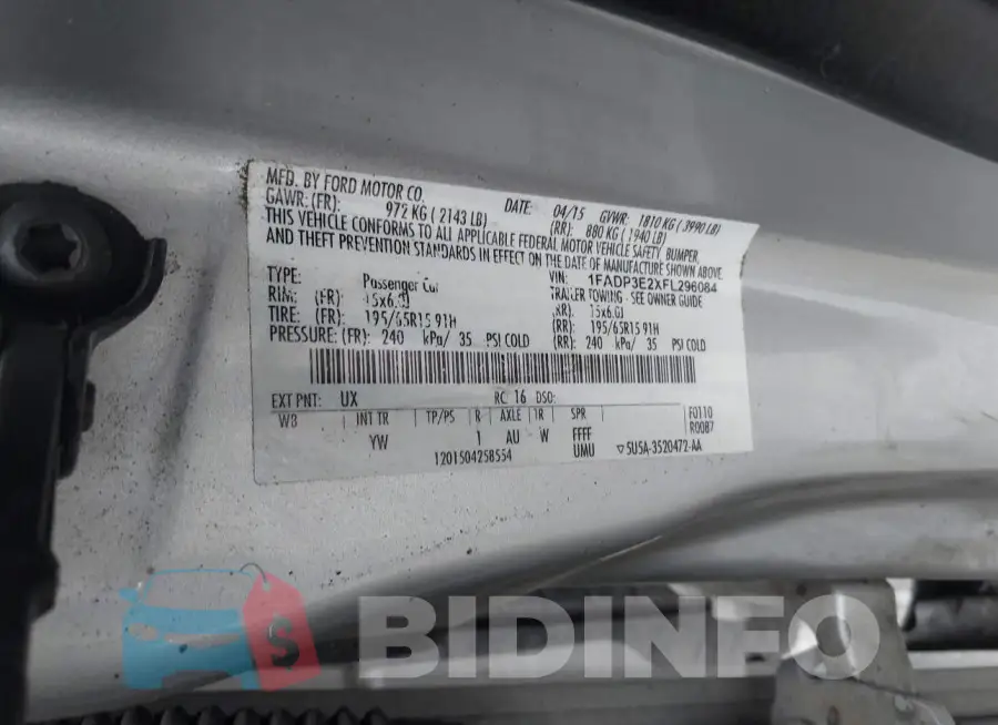 1FADP3E2XFL296084 Photo# 9