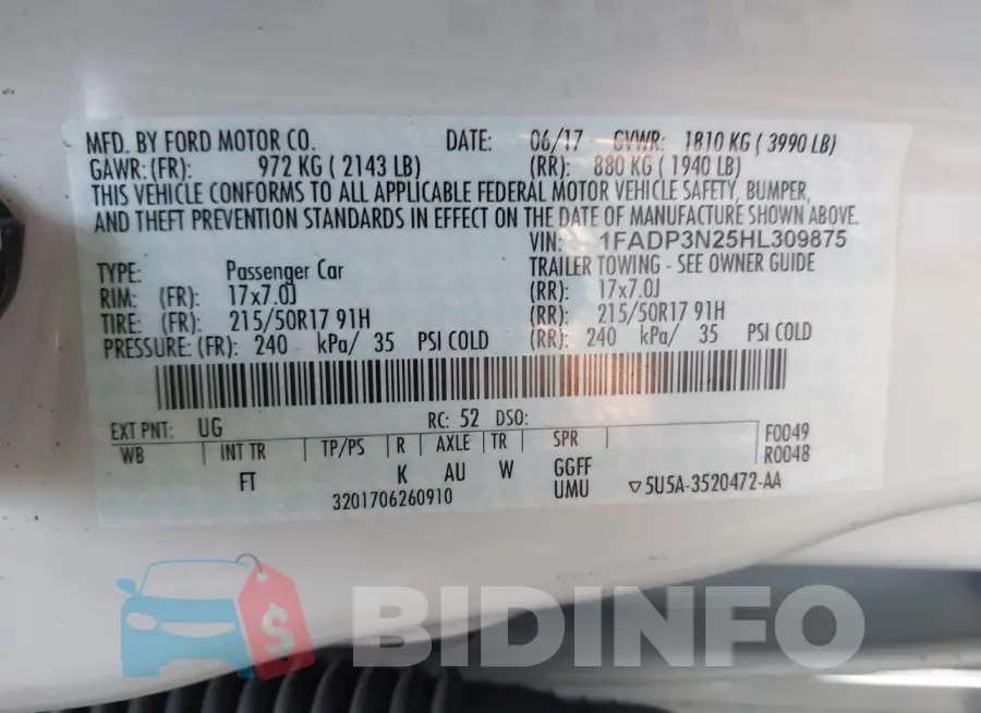 1FADP3N25HL309875 Photo# 9
