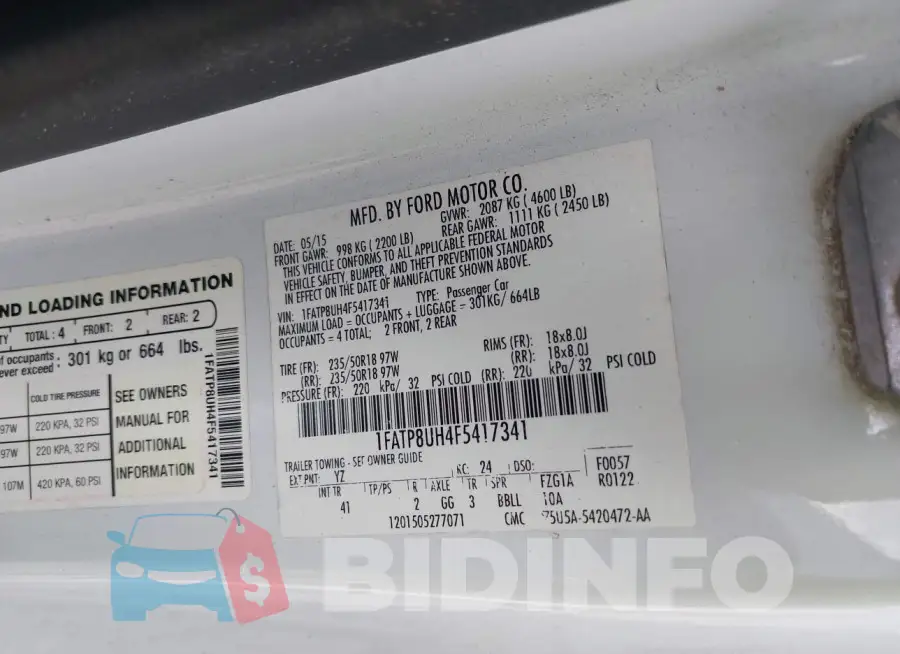 1FATP8UH4F5417341 Photo# 9