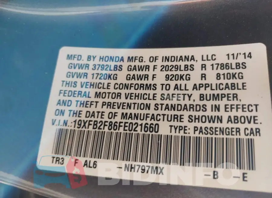 19XFB2F86FE021660 Photo# 9