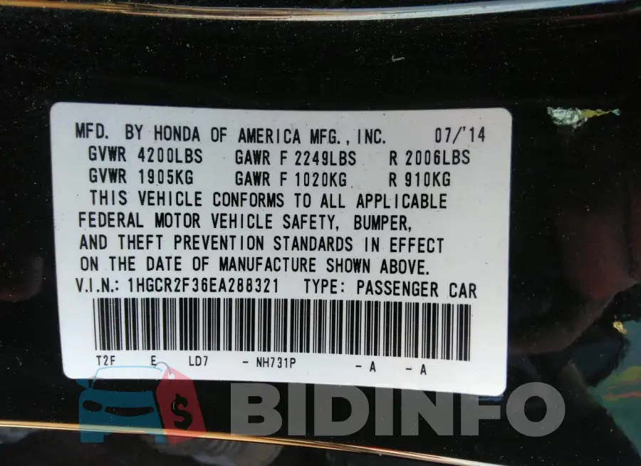 1HGCR2F36EA288321 Photo# 9