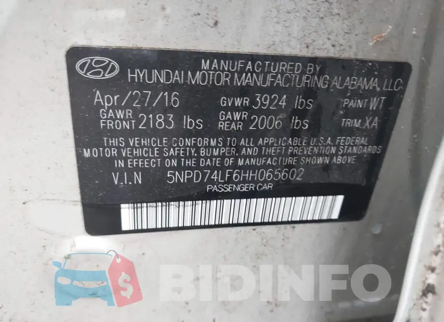 5NPD74LF6HH065602 Photo# 9