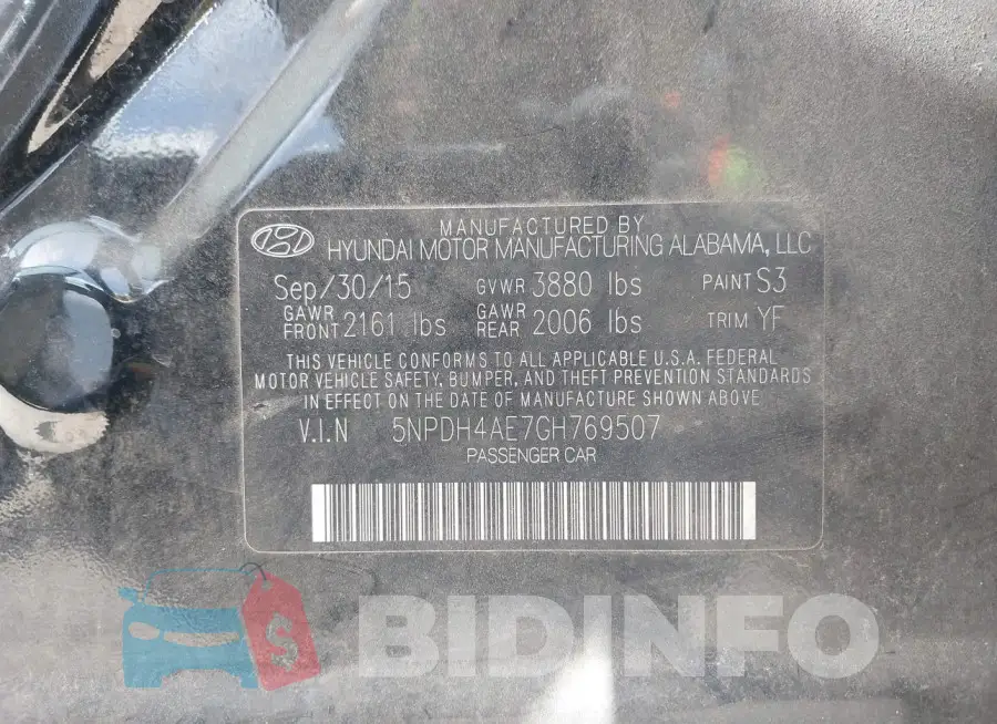 5NPDH4AE7GH769507 Photo# 9