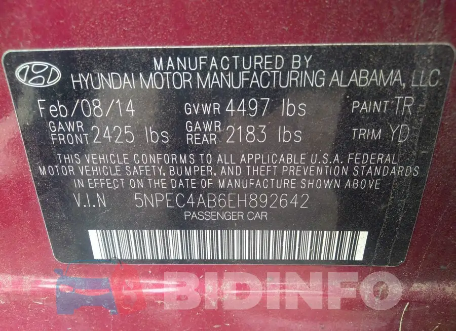 5NPEC4AB6EH892642 Photo# 9