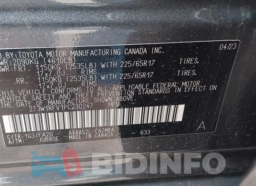 2T3W1RFV1PC230247 Photo# 9