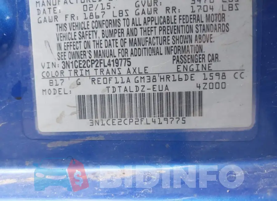 3N1CE2CP2FL419775 Photo# 11