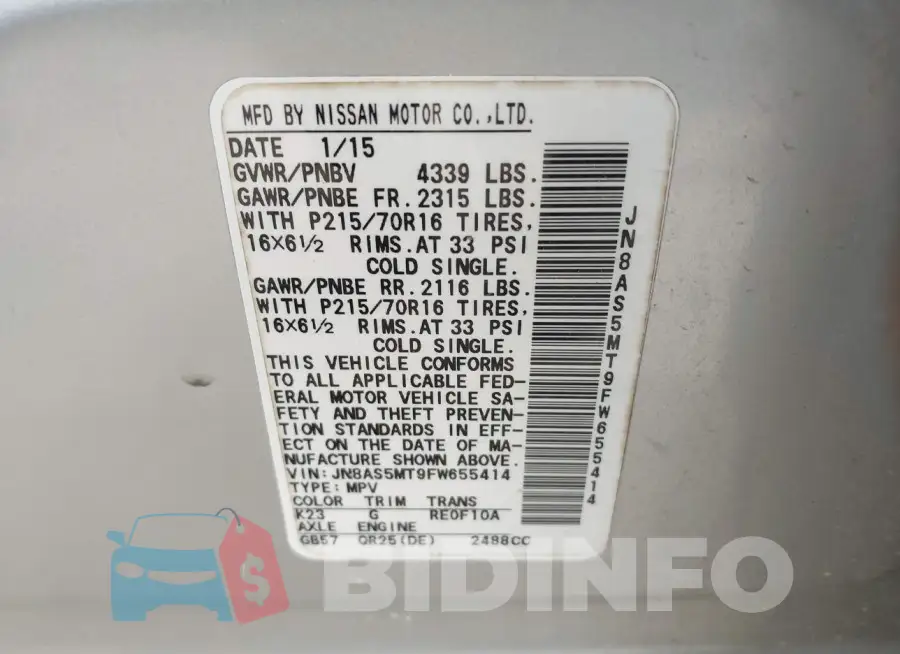 JN8AS5MT9FW655414 Photo# 9