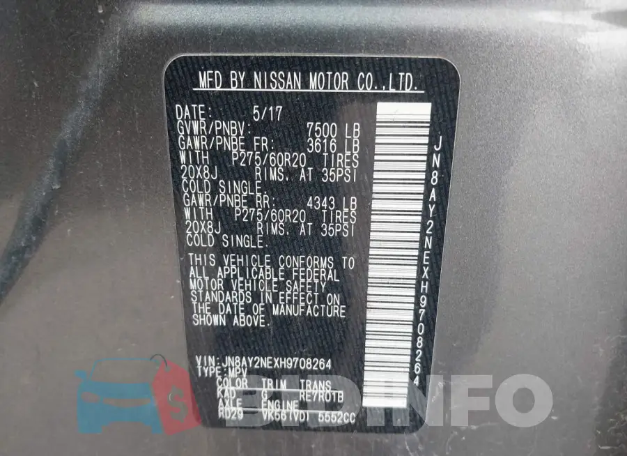 JN8AY2NEXH9708264 Photo# 9
